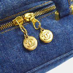 Pre Owned Chanel Blue Denim Timeless Lunch Box Vanity Handbag