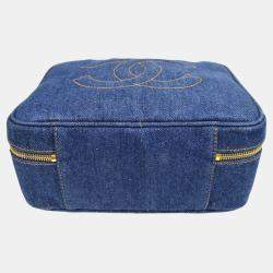 Pre Owned Chanel Blue Denim Timeless Lunch Box Vanity Handbag