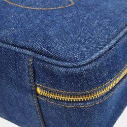 Pre Owned Chanel Blue Denim Timeless Lunch Box Vanity Handbag