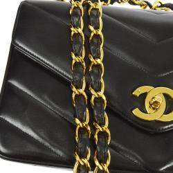 Chanel Black Lambskin Chevron Chain Shoulder Bag 
