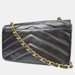Chanel Black Lambskin Chevron Chain Shoulder Bag 