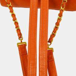 Chanel Orange Lambskin Classic Flap Chain Backpack