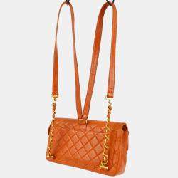 Chanel Orange Lambskin Classic Flap Chain Backpack