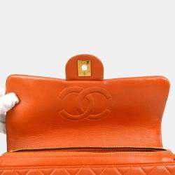 Chanel Orange Lambskin Classic Flap Chain Backpack