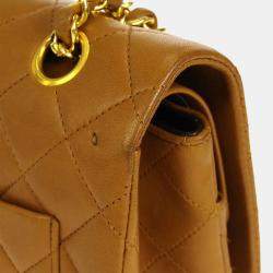 Pre Owned Chanel Brown Lambskin Medium Classic Double Flap Shoulder Bag
