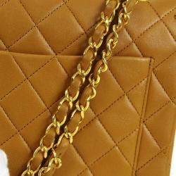 Pre Owned Chanel Brown Lambskin Medium Classic Double Flap Shoulder Bag