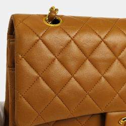 Pre Owned Chanel Brown Lambskin Medium Classic Double Flap Shoulder Bag