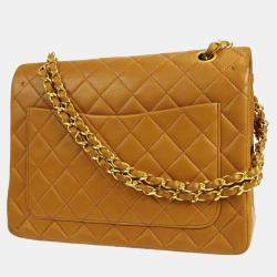 Pre Owned Chanel Brown Lambskin Medium Classic Double Flap Shoulder Bag