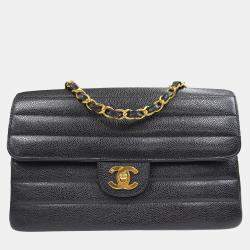 Pre Owned Chanel Black Calfskin Medium Classic Single Flap Double Chain Shoulder Bag
