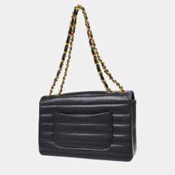 Pre Owned Chanel Black Calfskin Medium Classic Single Flap Double Chain Shoulder Bag