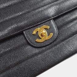 Pre Owned Chanel Black Calfskin Medium Classic Single Flap Double Chain Shoulder Bag
