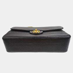 Pre Owned Chanel Black Calfskin Medium Classic Single Flap Double Chain Shoulder Bag