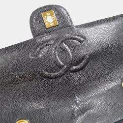 Pre Owned Chanel Black Calfskin Medium Classic Single Flap Double Chain Shoulder Bag