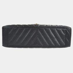Pre Owned Chanel Black Calfskin Chevron Maxi Classic Flap Chain Shoulder Bag