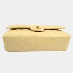 Pre Owned Chanel Beige Calfskin Medium Classic Double Flap Shoulder Bag