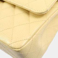 Pre Owned Chanel Beige Calfskin Medium Classic Double Flap Shoulder Bag