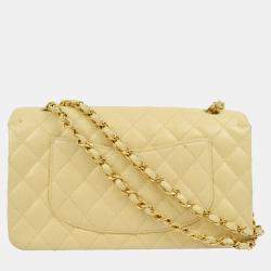 Pre Owned Chanel Beige Calfskin Medium Classic Double Flap Shoulder Bag