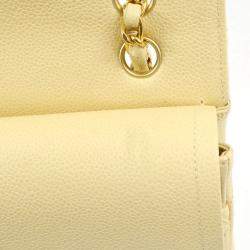 Pre Owned Chanel Beige Calfskin Medium Classic Double Flap Shoulder Bag