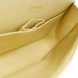 Pre Owned Chanel Beige Calfskin Medium Classic Double Flap Shoulder Bag
