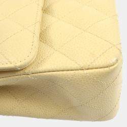 Pre Owned Chanel Beige Calfskin Medium Classic Double Flap Shoulder Bag