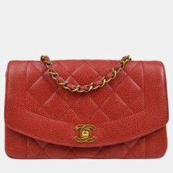 Pre Owned Chanel Red Calfskin Small Diana Single Chain Shoulder Bag