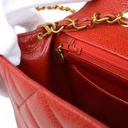 Pre Owned Chanel Red Calfskin Small Diana Single Chain Shoulder Bag