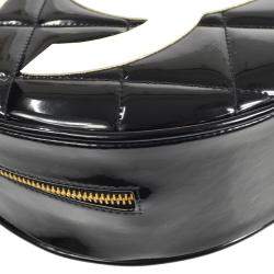 Chanel Black Patent Leather Round Vanity Handbag