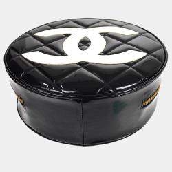 Chanel Black Patent Leather Round Vanity Handbag