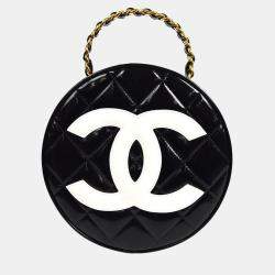 Chanel Black Patent Leather Round Vanity Handbag