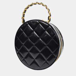 Chanel Black Patent Leather Round Vanity Handbag