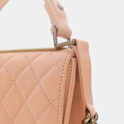 Chanel Pink Small Quilted Goatskin Rita Top Handle Flap