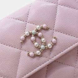 Chanel Pink Quilted Caviar Coco Candy Card Holder on Chain