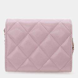 Chanel Pink Quilted Caviar Coco Candy Card Holder on Chain