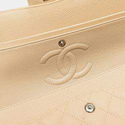 Pre Owned Chanel Beige Medium Classic Caviar Double Flap
