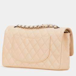 Pre Owned Chanel Beige Medium Classic Caviar Double Flap