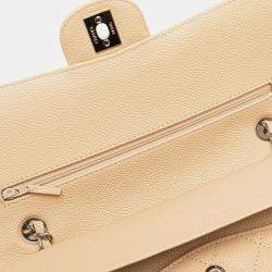 Pre Owned Chanel Beige Medium Classic Caviar Double Flap