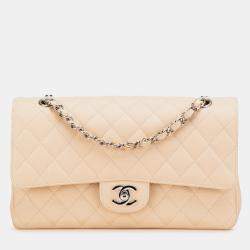 Pre Owned Chanel Beige Medium Classic Caviar Double Flap