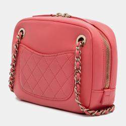 Pre Owned Chanel Pink Lambskin Giant Crystal CC Camera Bag