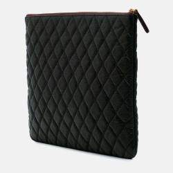 Chanel Black Large Quilted Caviar O Case Clutch