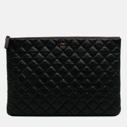 Chanel Black Large Quilted Caviar O Case Clutch