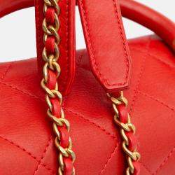 Chanel Red Quilted Calfskin Metal Top Handle Envelope Flap