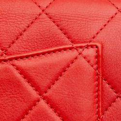 Chanel Red Quilted Calfskin Metal Top Handle Envelope Flap