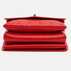 Chanel Red Quilted Calfskin Metal Top Handle Envelope Flap