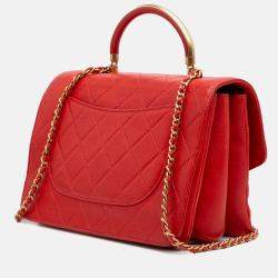 Chanel Red Quilted Calfskin Metal Top Handle Envelope Flap