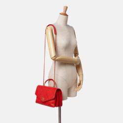 Chanel Red Quilted Calfskin Metal Top Handle Envelope Flap