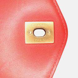 Chanel Red Quilted Calfskin Metal Top Handle Envelope Flap