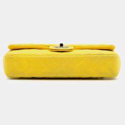 Pre Owned Chanel Yellow Chevron Jersey East West Flap