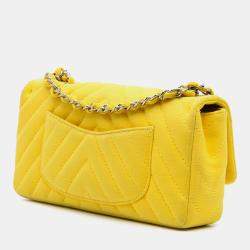 Pre Owned Chanel Yellow Chevron Jersey East West Flap