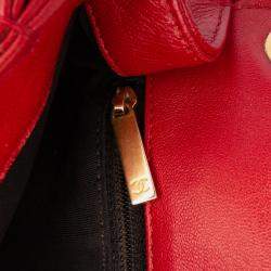 Pre Owned Chanel Red Small Quilted Lambskin Chain Link Flap