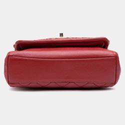 Pre Owned Chanel Red Small Quilted Lambskin Chain Link Flap